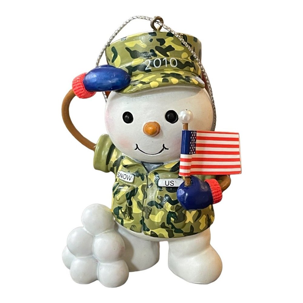Vintage 2010 Army Snowman Patriotic Military Christmas Ornament